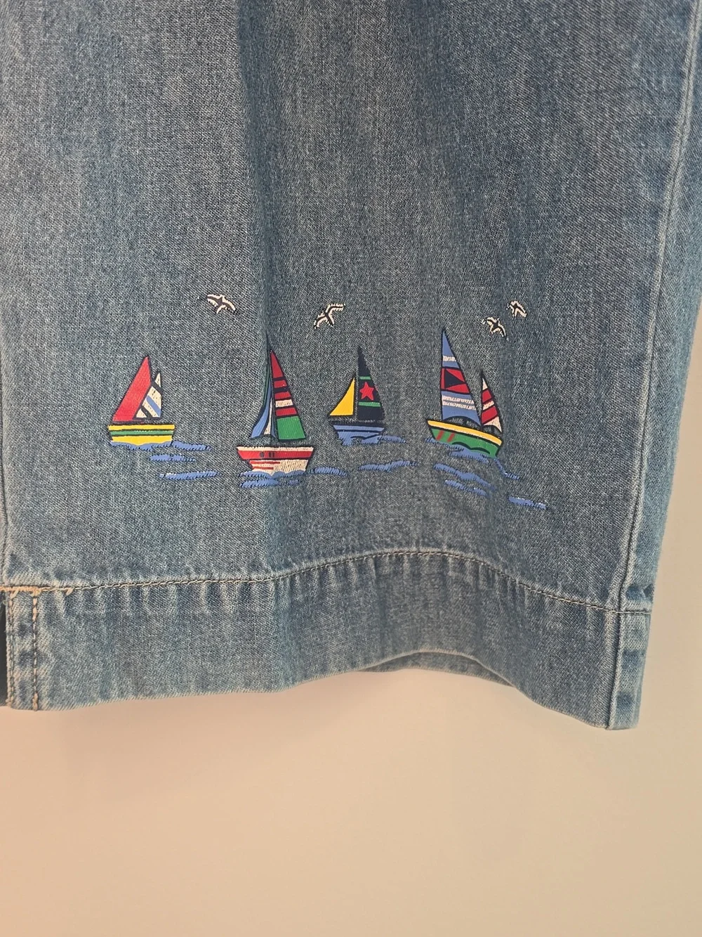 Vintage 90's Sailboat Plus Size Ty Light Blue Denim Drawstring Capri Pants - Picture 2 of 7